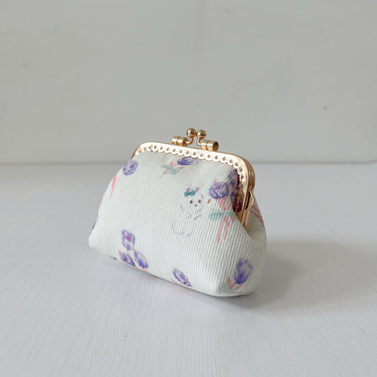 White Bunny Corduroy Fabric Kiss Lock Purse - Handmade Accessory Purse