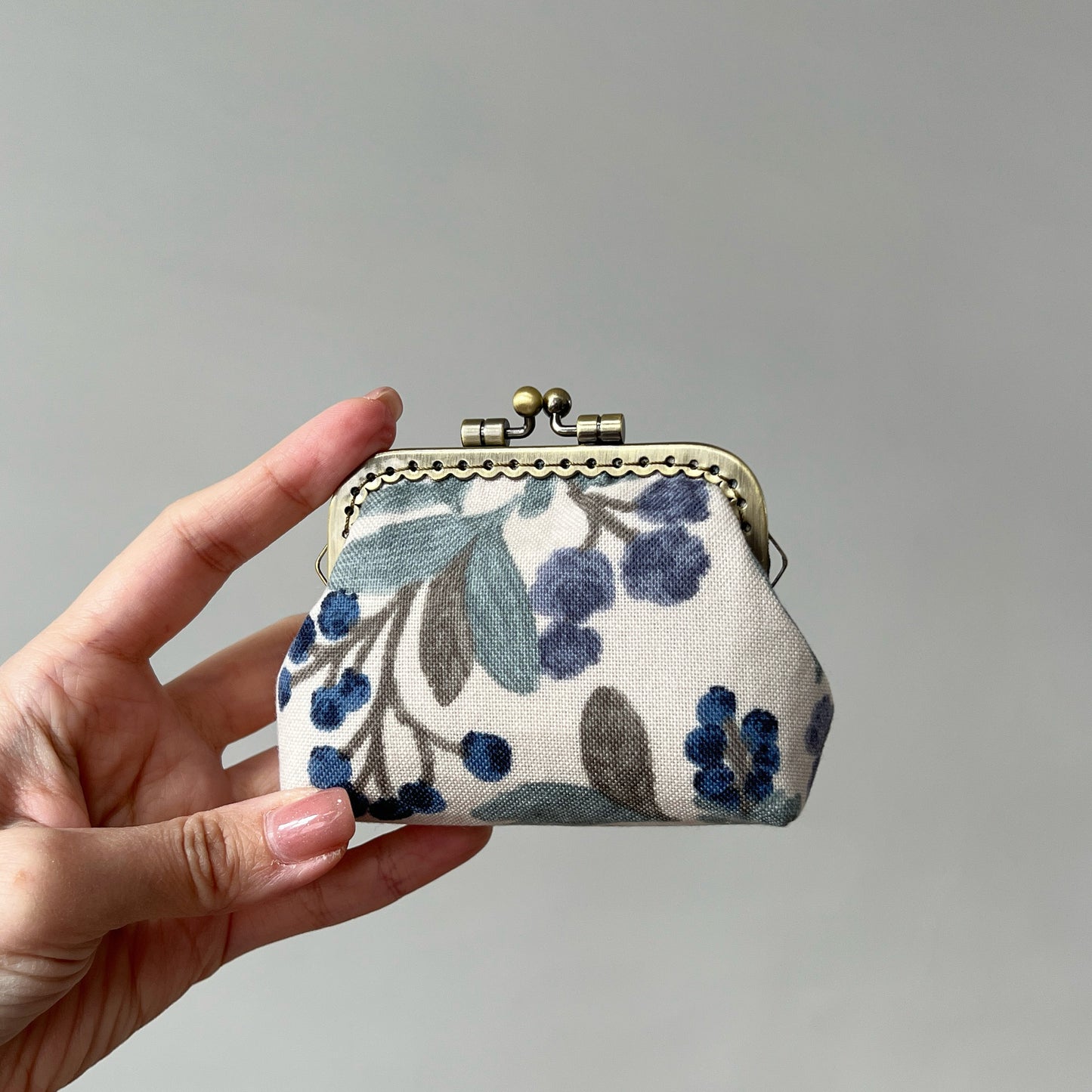 Blueberries Fabric Kiss Lock Purse - Handmade Accessory Pouch