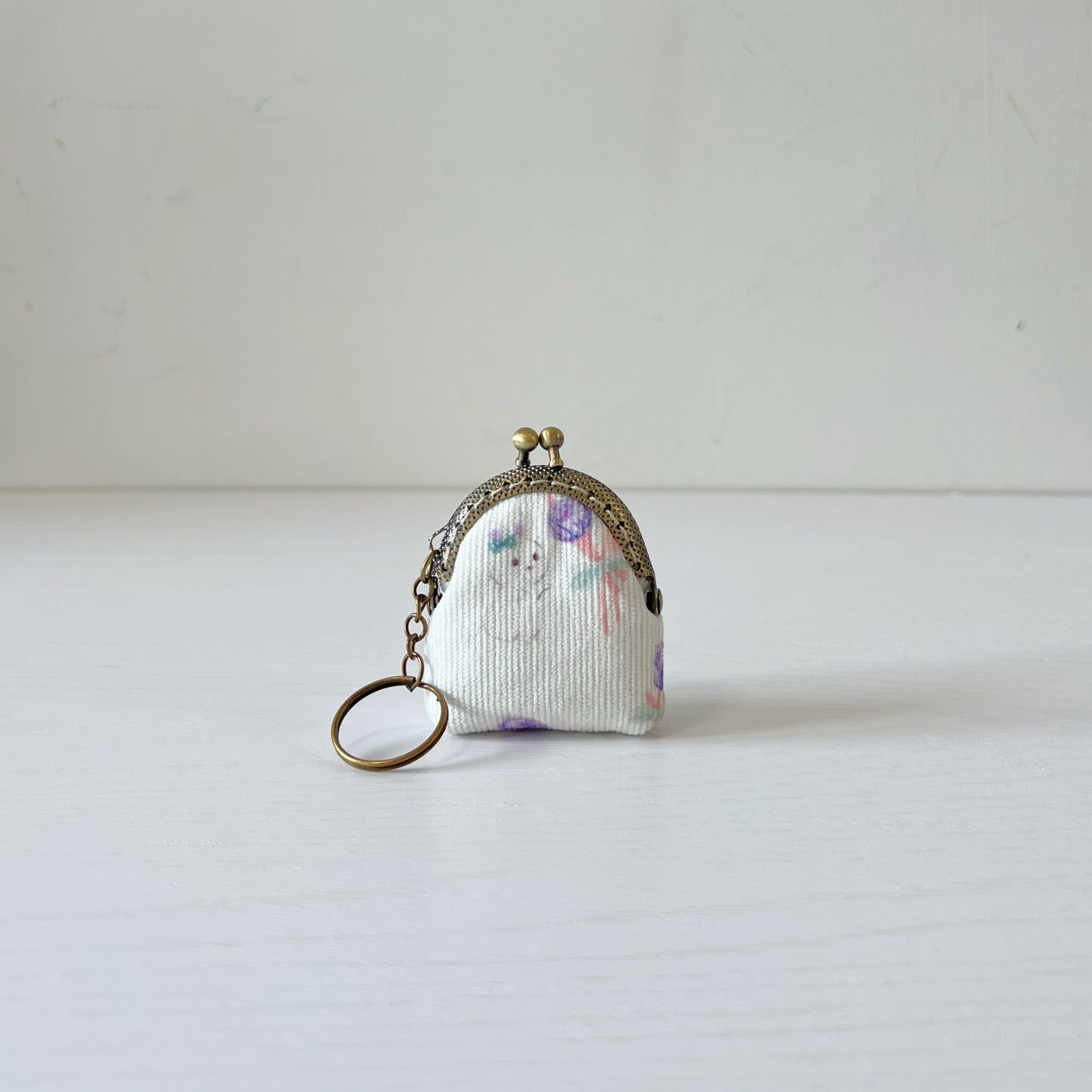 White Bunny - Handsewn Half Round Tiny Kiss Lock Purse Keychain