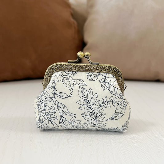 White Forest Fabric Kiss Lock Purse - Handmade Accessory Pouch
