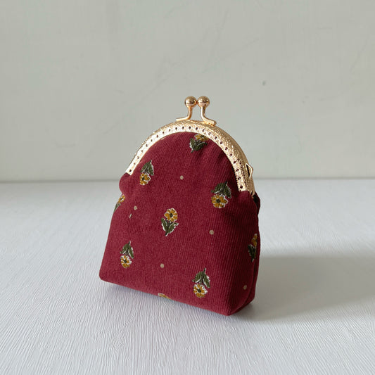 Red or Blue Floral Corduroy Half Round Kiss Lock Purse - Handmade Accessory Fabric Purse