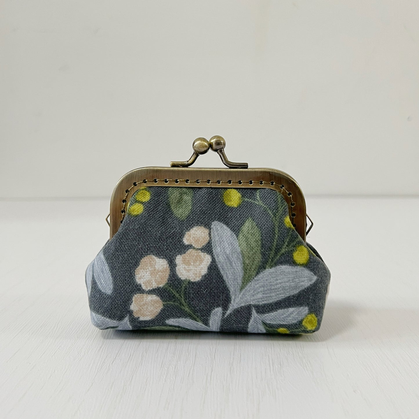 Blue Garden Yellow Berries Floral Kiss Lock Fabric Purse - Handmade Accessory Purse