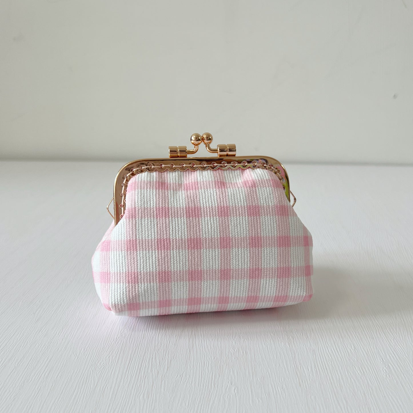 Pink Tiles Corduroy Fabric Kiss Lock Purse - Handmade Accessory Purse