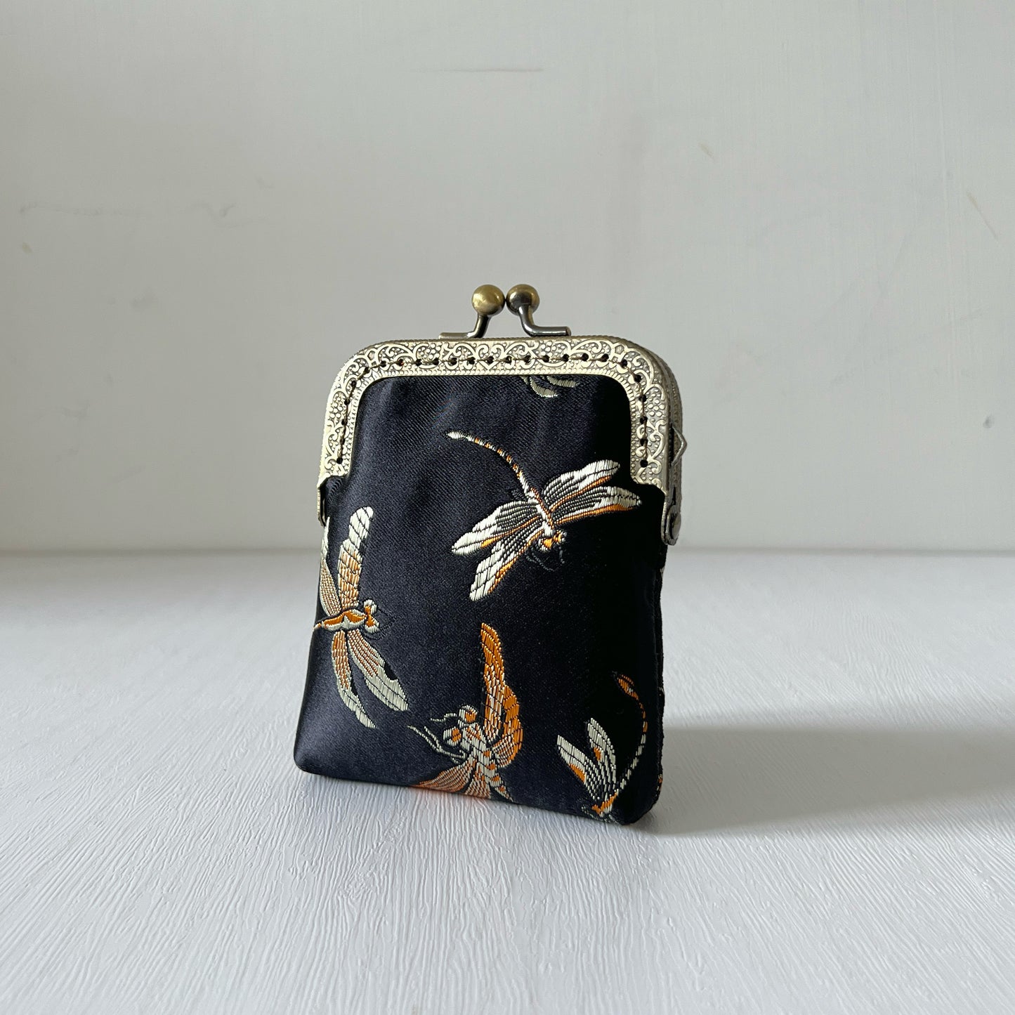 Black Dragonfly - Handmade Kiss Lock Card Purse