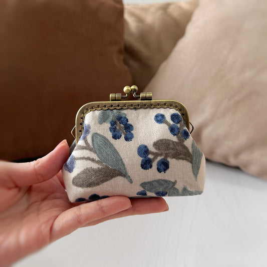 Blueberries Fabric Kiss Lock Purse - Handmade Accessory Pouch