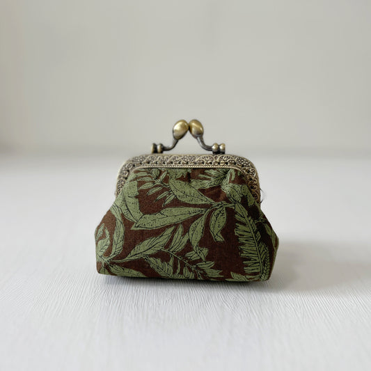 Old Brown Forest Fabric Kiss Lock Purse - Handmade Accessory Pouch