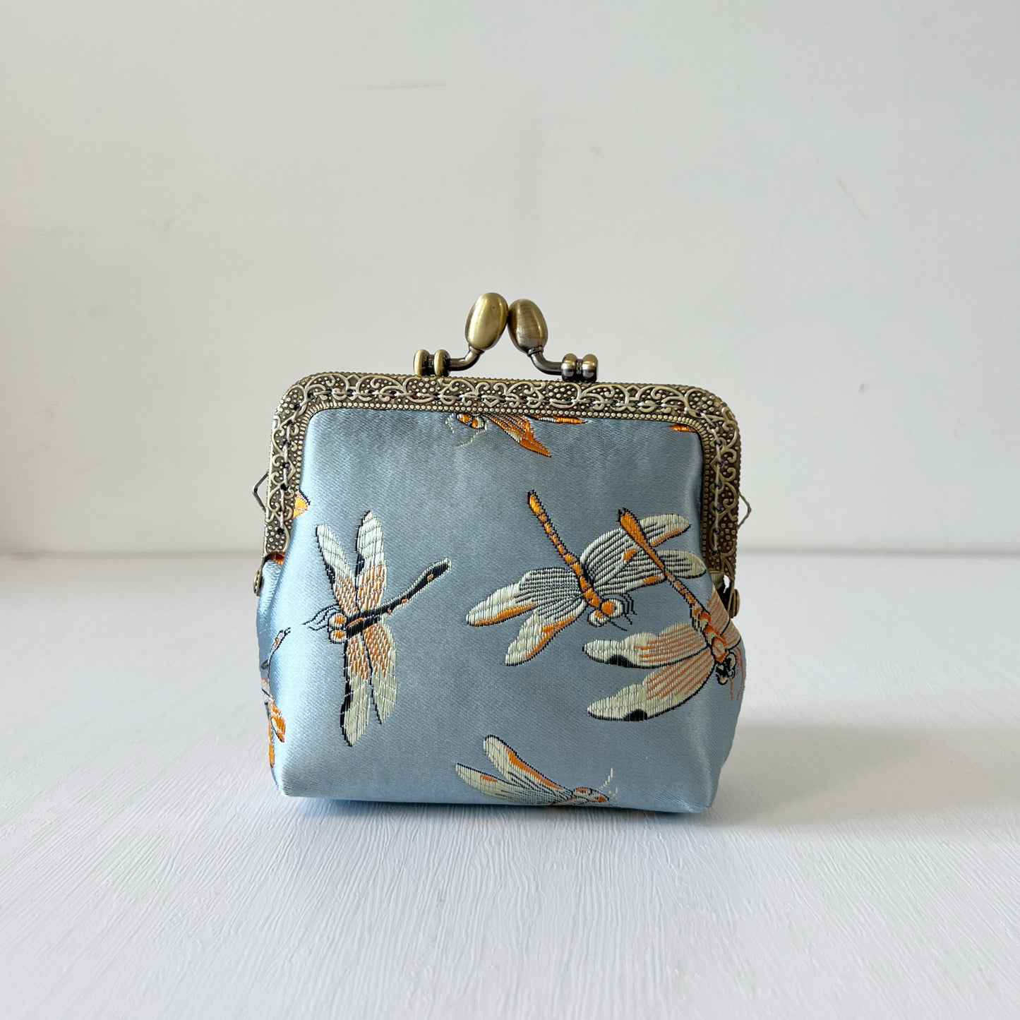 Baby Blue Dragonfly - Handmade Kiss Lock Card Purse
