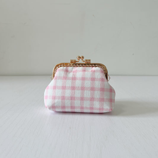 Pink Tiles Corduroy Fabric Kiss Lock Purse - Handmade Accessory Purse