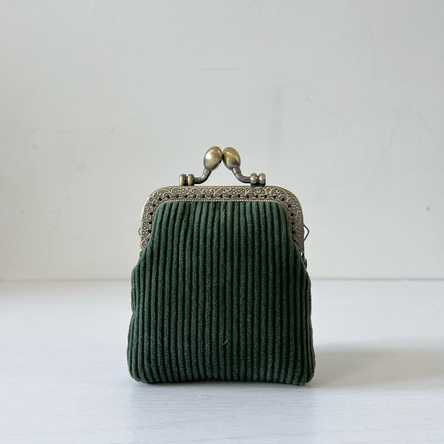 Green Corduroy Card Purse - Handsewn Kiss Lock Purse
