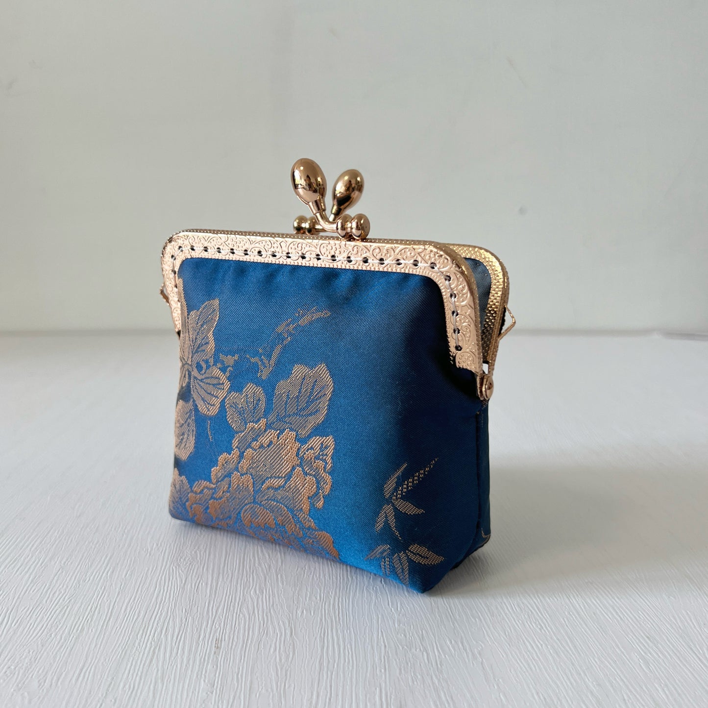 Vintage Brocade Oriental Floral - Handsewn Kiss Lock Card Purse