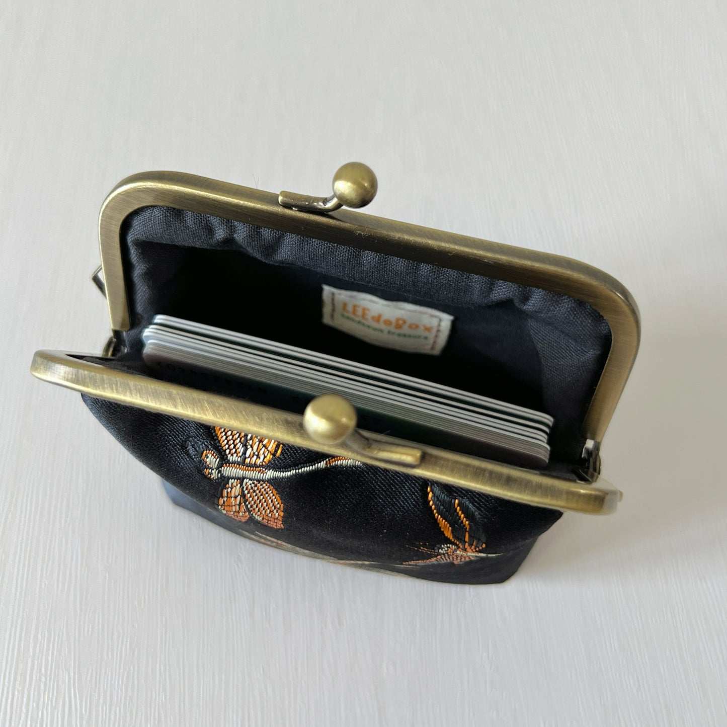 Black Dragonfly - Handsewn Kiss Lock Card Purse