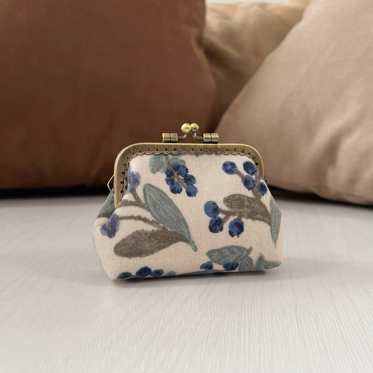 Blueberries Fabric Kiss Lock Purse - Handmade Accessory Pouch