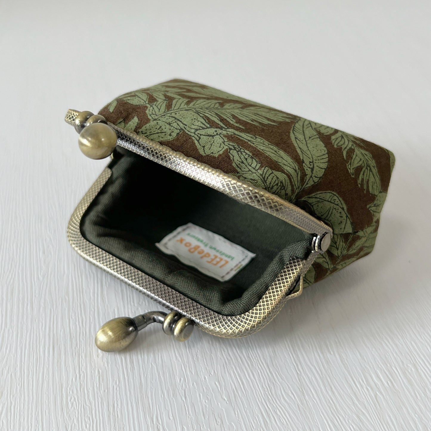 Old Brown Forest Fabric Kiss Lock Purse - Handmade Accessory Pouch