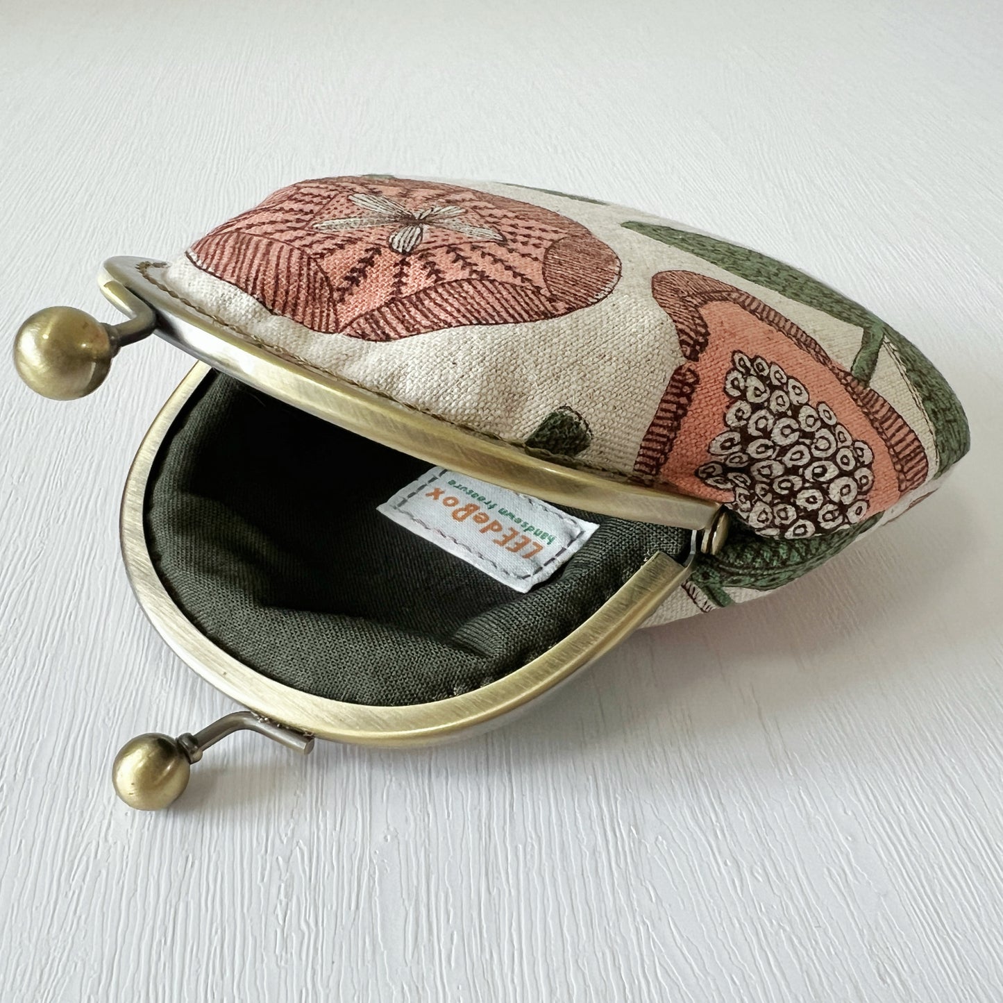 Cotton Canvas Pink Floral Fabric Kiss Lock Purse - Handmade Accessory Fabric Pouch
