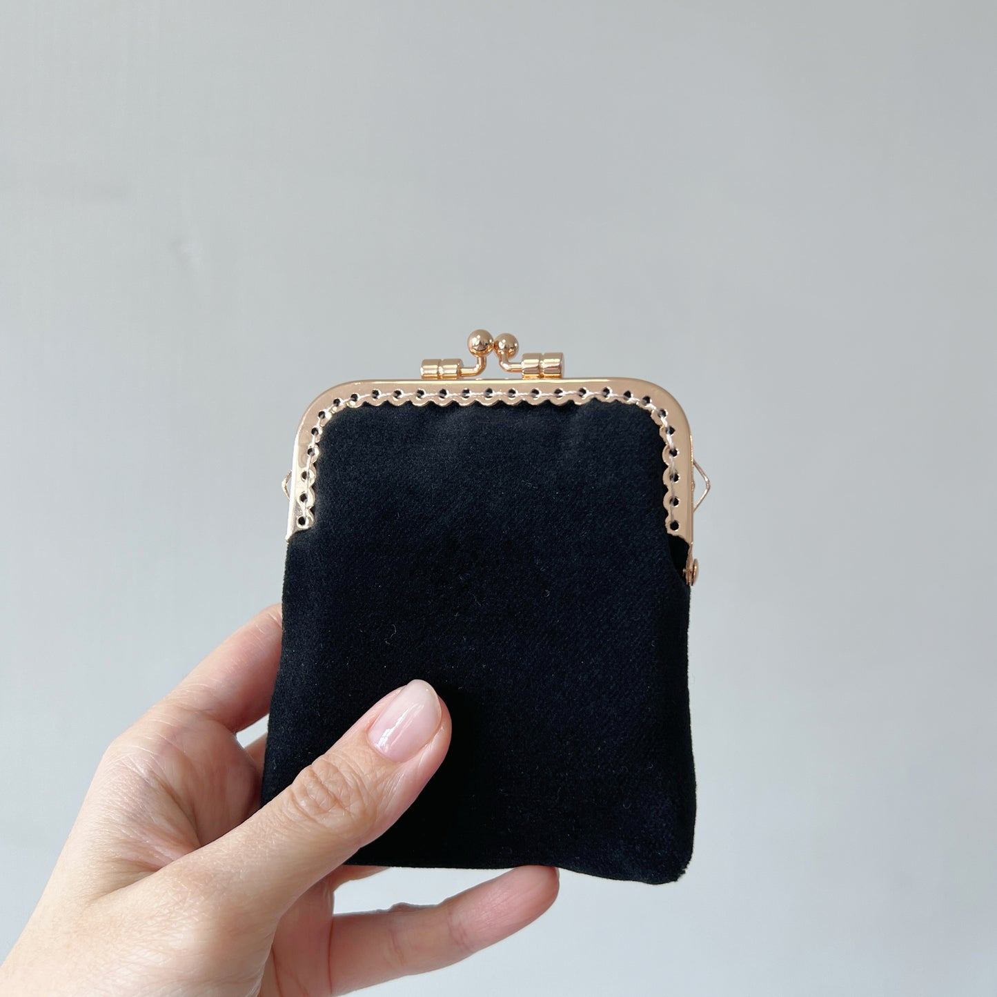 Black Flannel Velvet - Handsewn Kiss Lock Card Purse