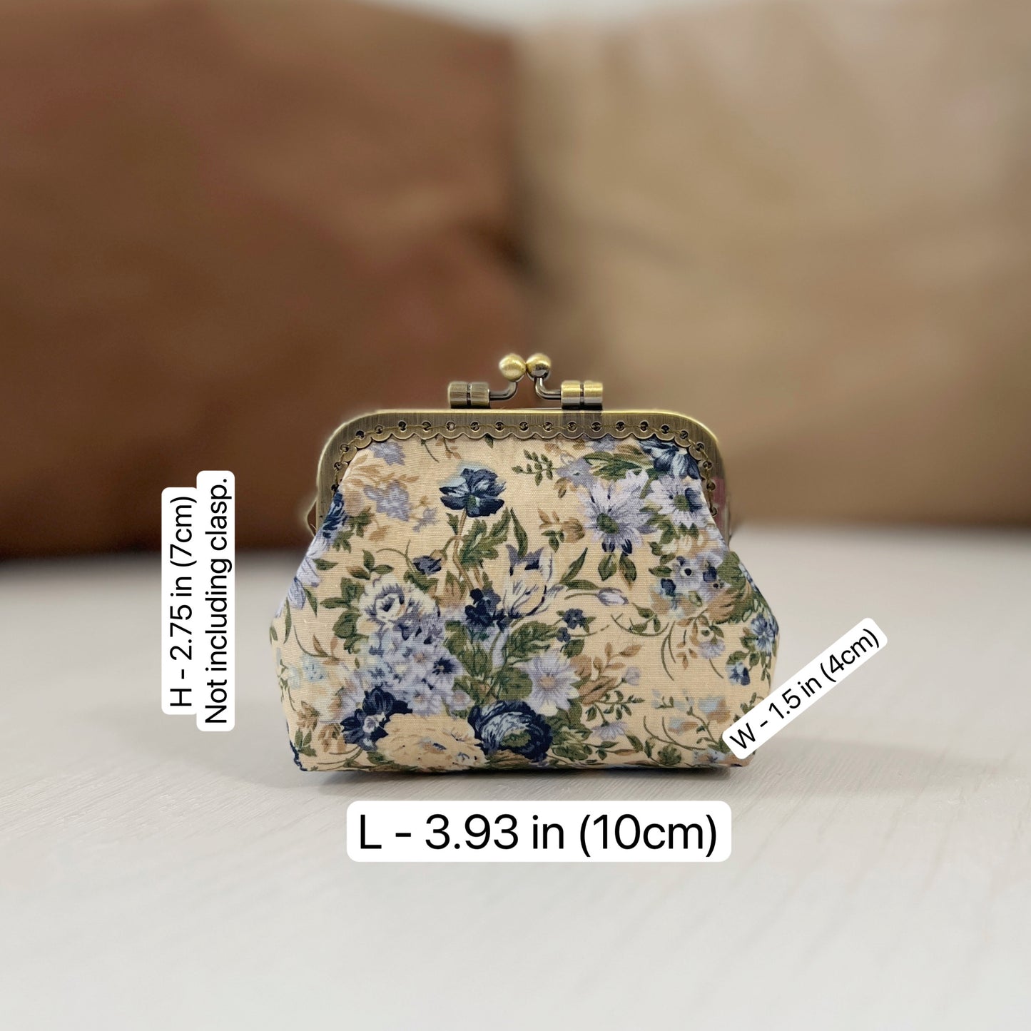 Cream Secret Graden Fabric Kiss Lock Purse - Handmade Accessory Pouch