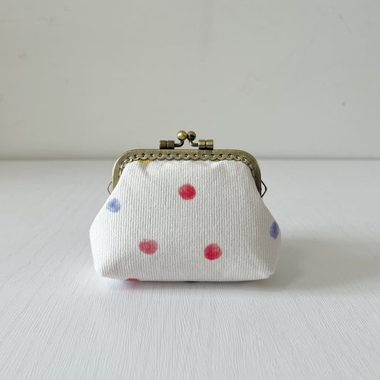 White Colour Dots Corduroy Fabric Kiss Lock Purse - Handmade Accessory Purse