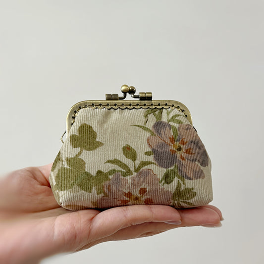 Beige Forest Fabric Kiss Lock Purse - Handmade Accessory Purse