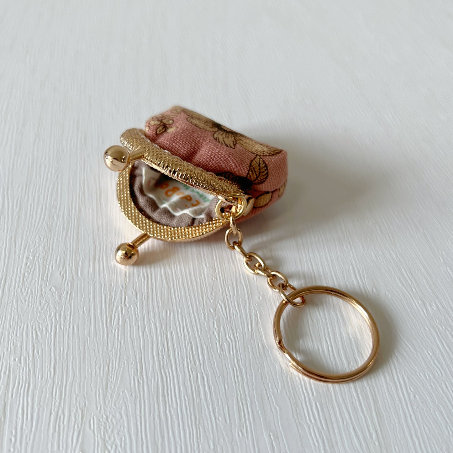 Pink Old Garden - Handsewn Half Round Tiny Kiss Lock Purse Keychain