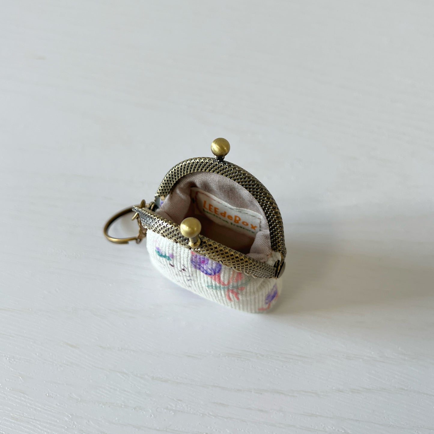 White Bunny - Handsewn Half Round Tiny Kiss Lock Purse Keychain