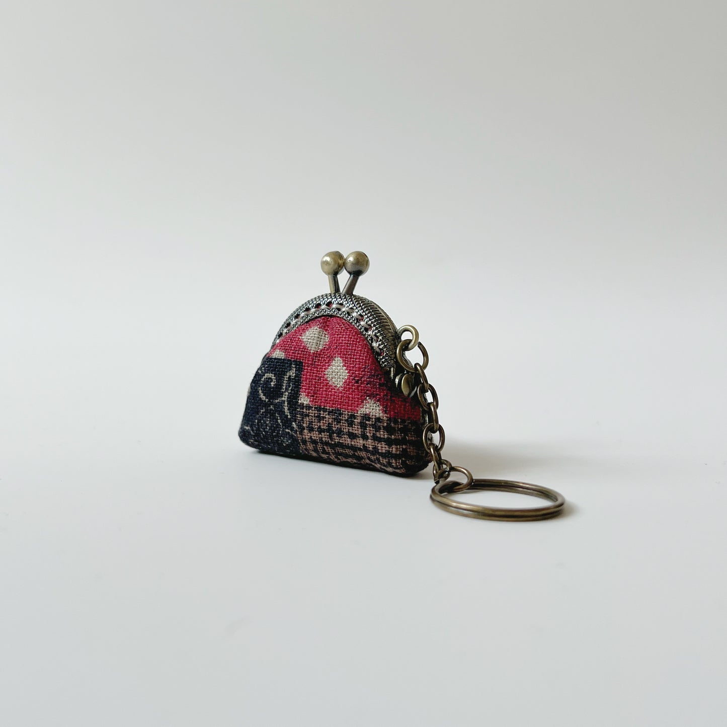 Black and Red Patches - Handsewn Half Round Tiny Kiss Lock Purse Keychain