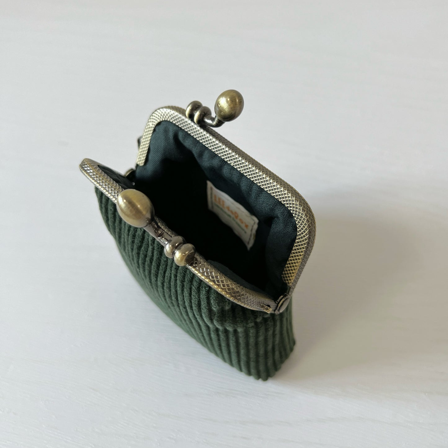 Green Corduroy Card Purse - Handsewn Kiss Lock Purse