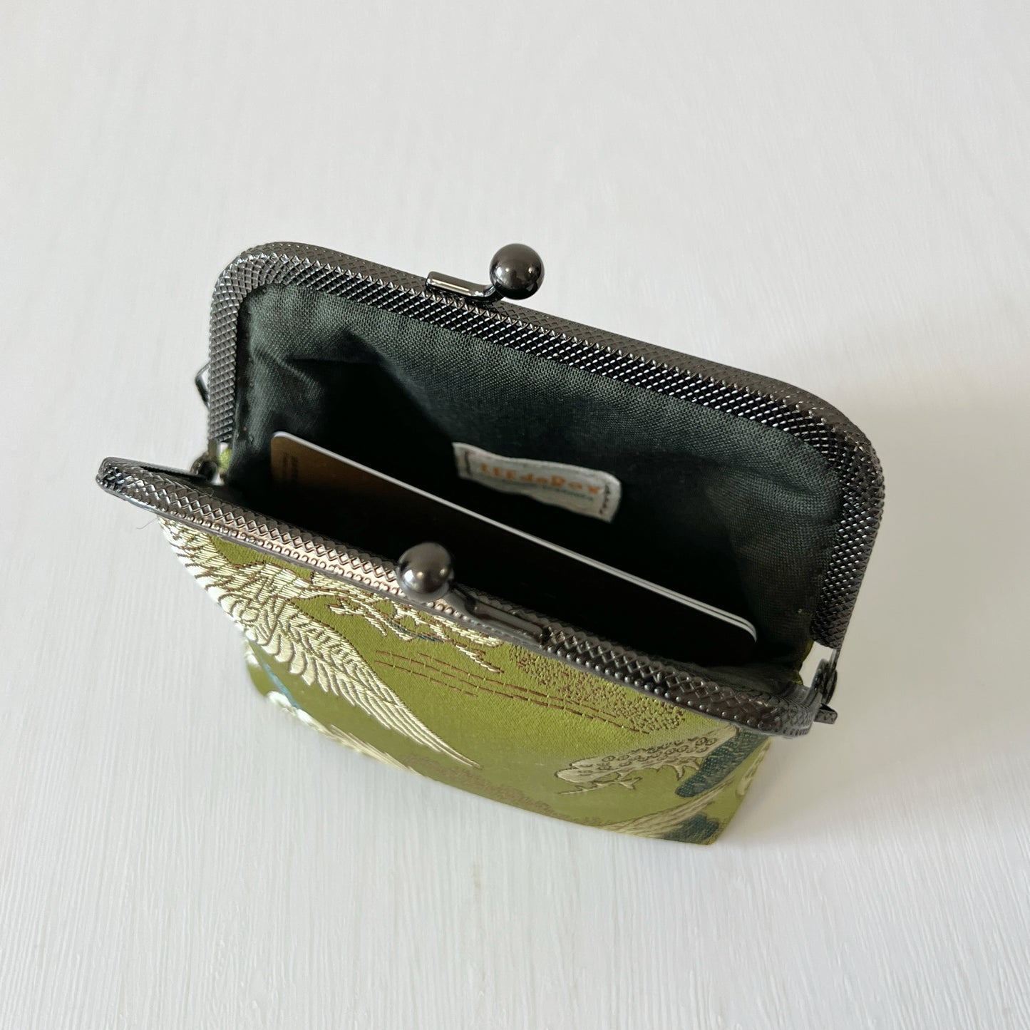 Olive Green Cranes - Handmade Kiss Lock Card Purse