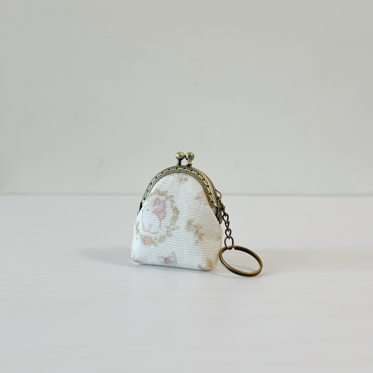 Vintage Garden Bunny - Handsewn Half Round Tiny Kiss Lock Purse Keychain