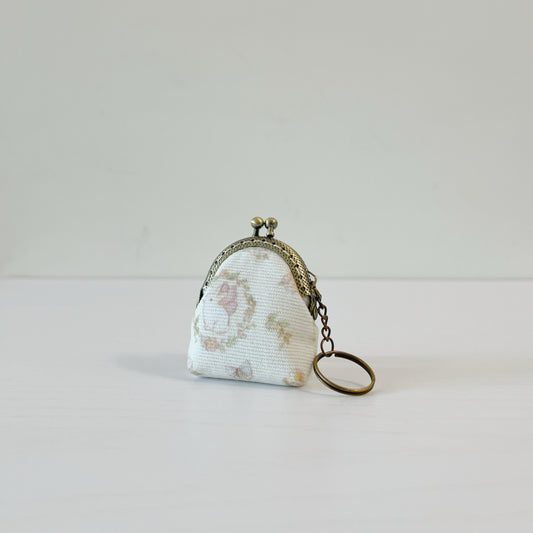Vintage Garden Bunny - Handsewn Half Round Tiny Kiss Lock Purse Keychain