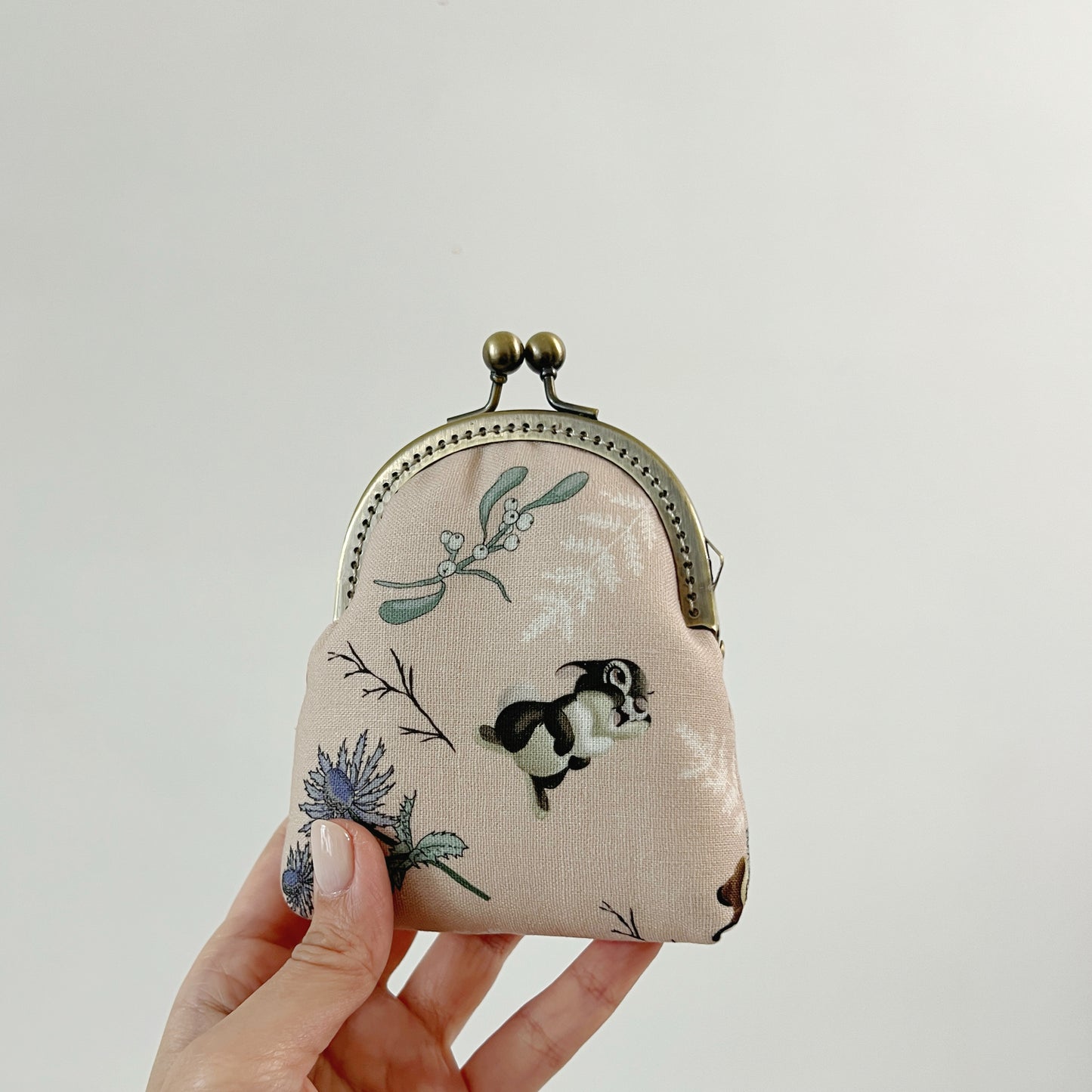 Soft Pink Animal Forest - Handmade Fabric Kiss Lock Purse