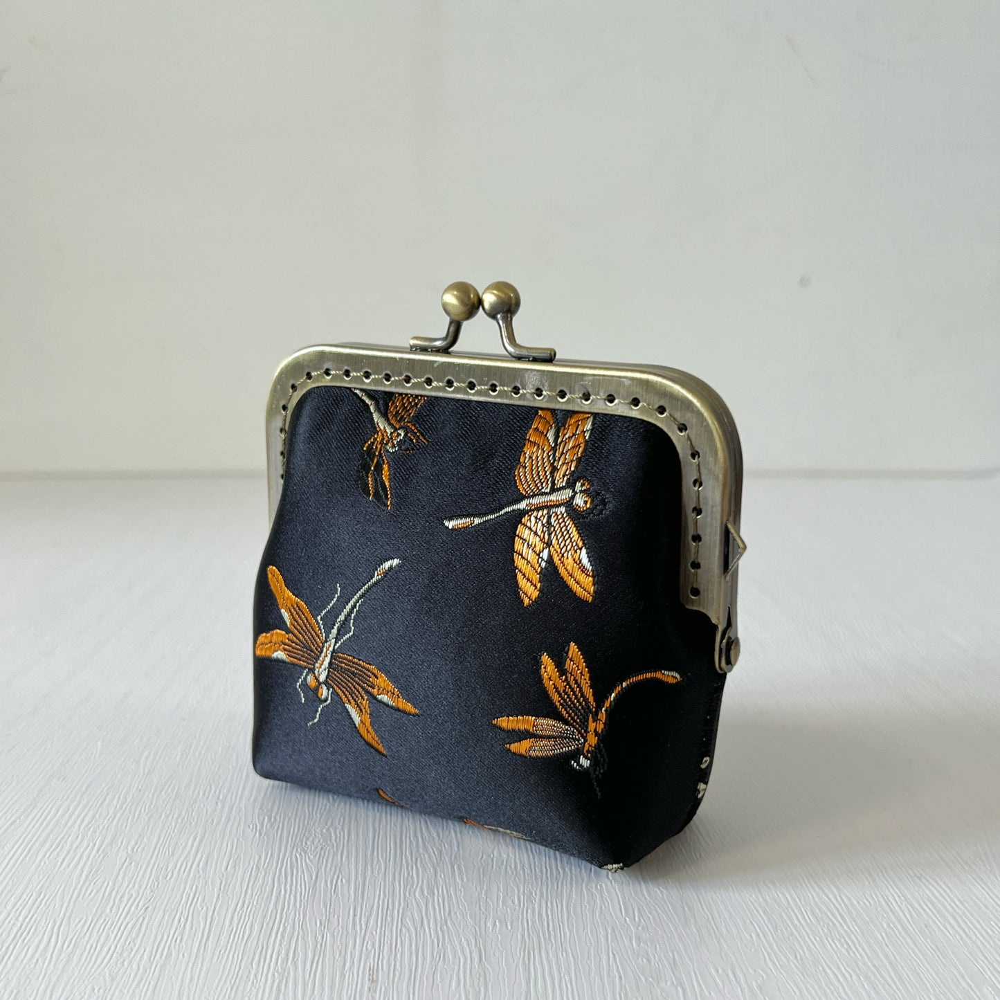 Black Dragonfly - Handsewn Kiss Lock Card Purse