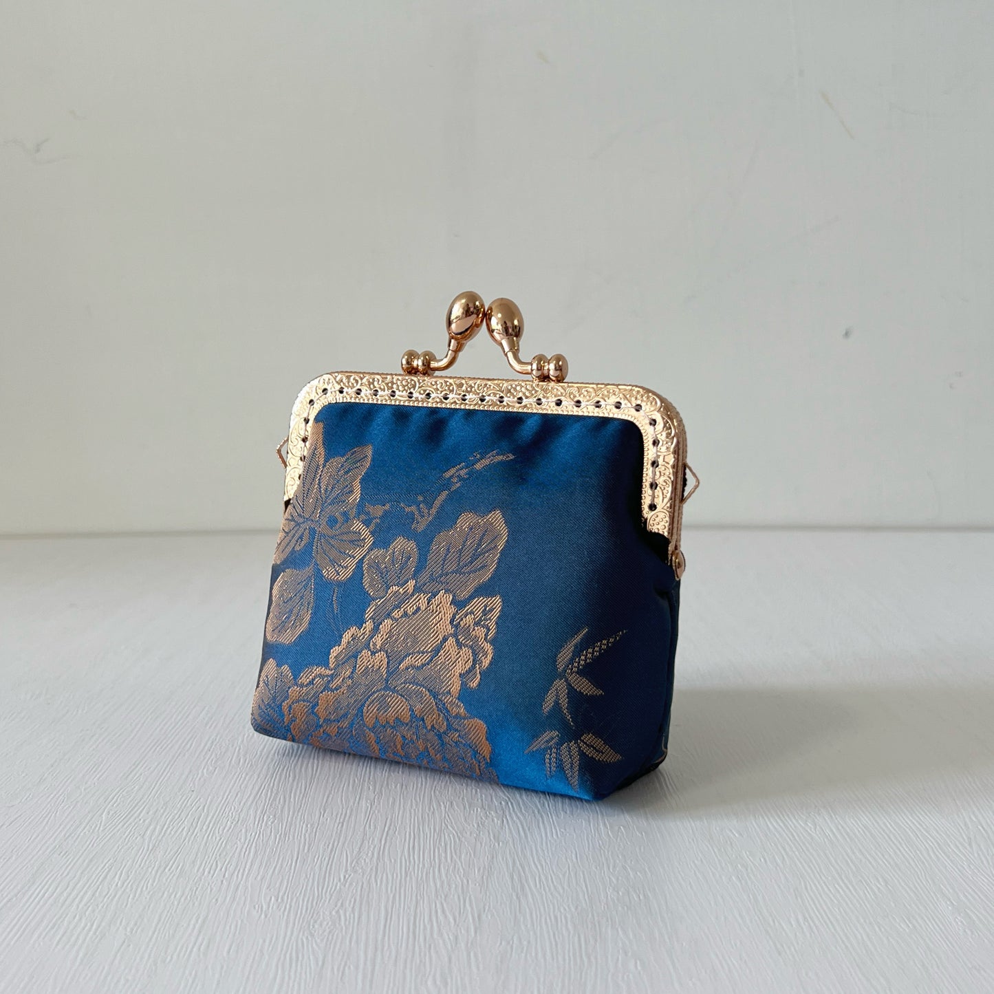 Vintage Brocade Oriental Floral - Handsewn Kiss Lock Card Purse