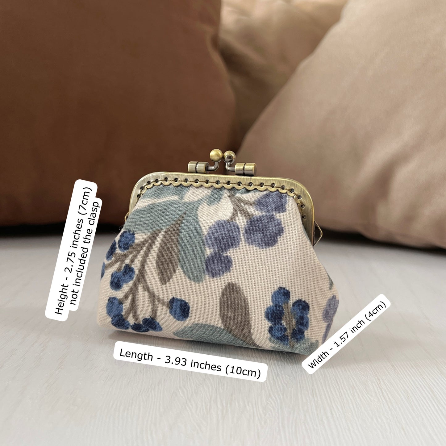 Blueberries Fabric Kiss Lock Purse - Handmade Accessory Pouch