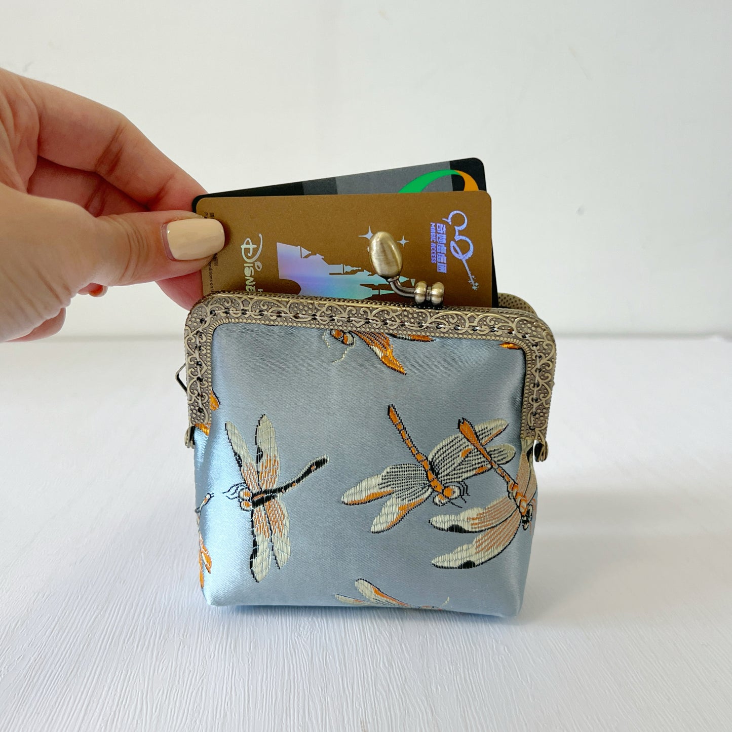 Baby Blue Dragonfly - Handmade Kiss Lock Card Purse
