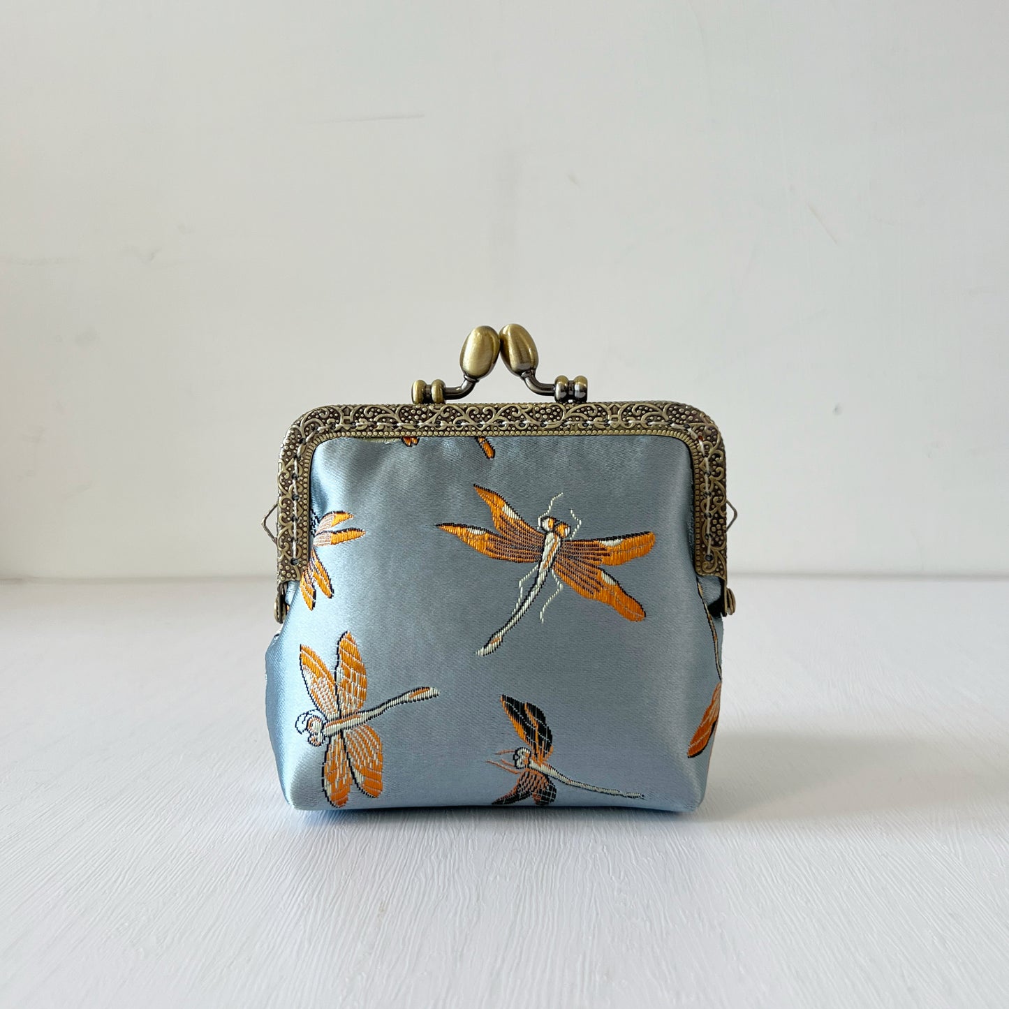 Baby Blue Dragonfly - Handmade Kiss Lock Card Purse