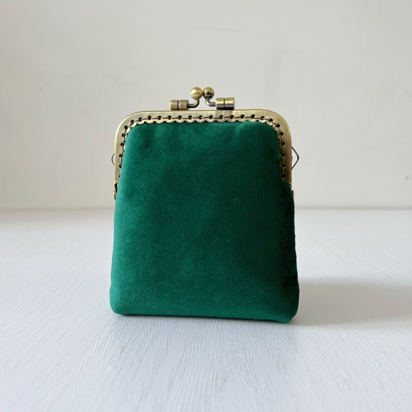 Green Flannel Velvet - Handmade Kiss Lock Card Purse