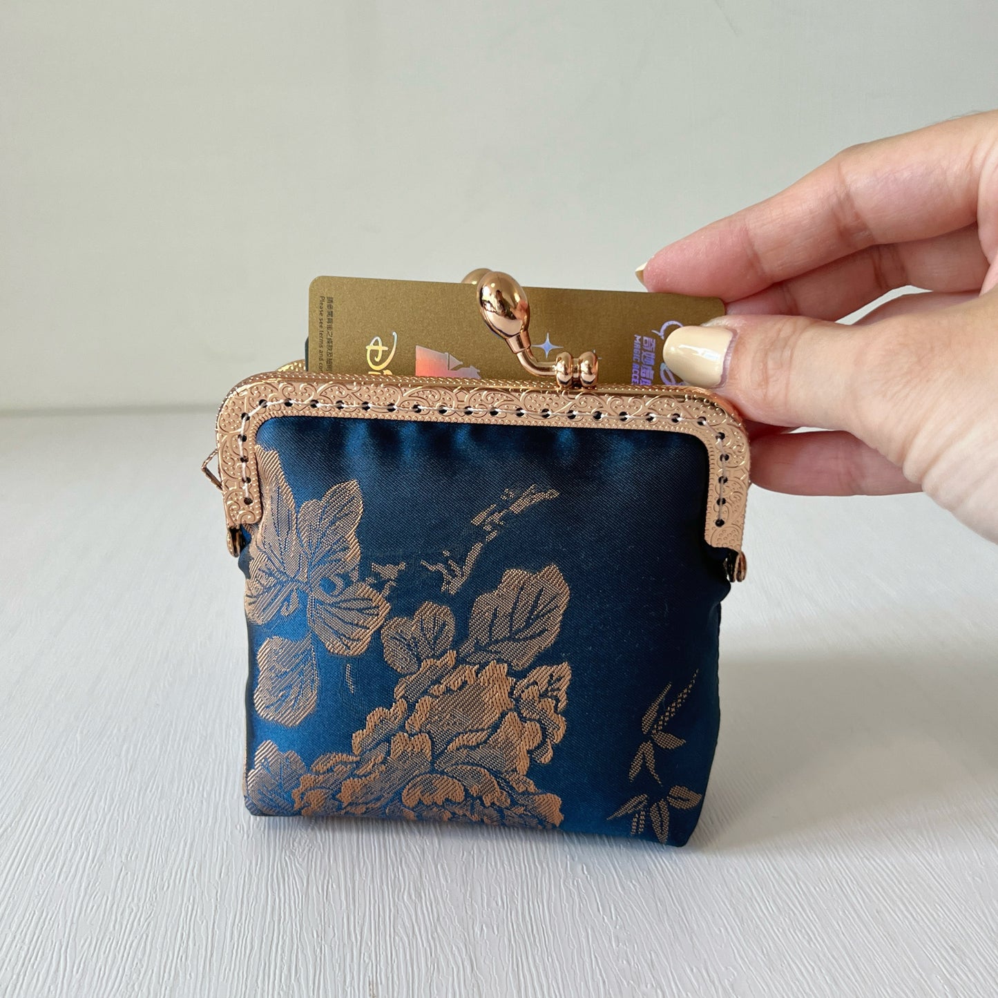 Vintage Brocade Oriental Floral - Handsewn Kiss Lock Card Purse