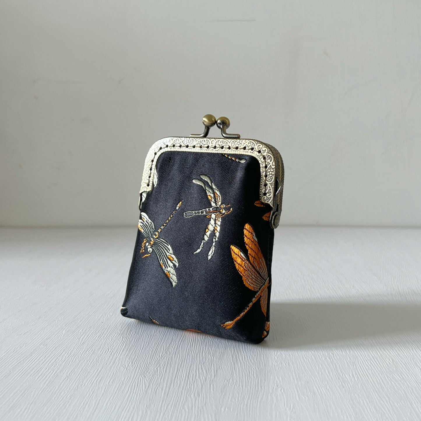 Black Dragonfly - Handmade Kiss Lock Card Purse