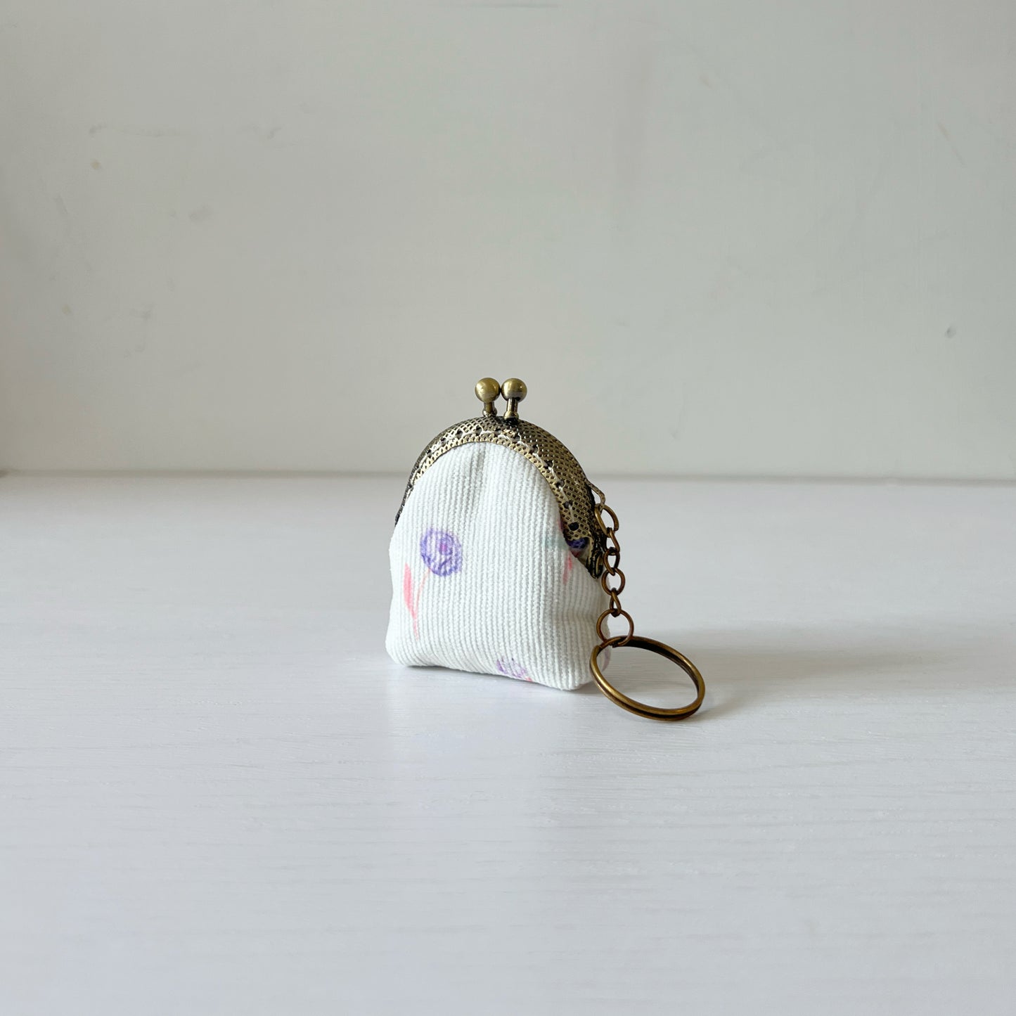 White Bunny - Handsewn Half Round Tiny Kiss Lock Purse Keychain