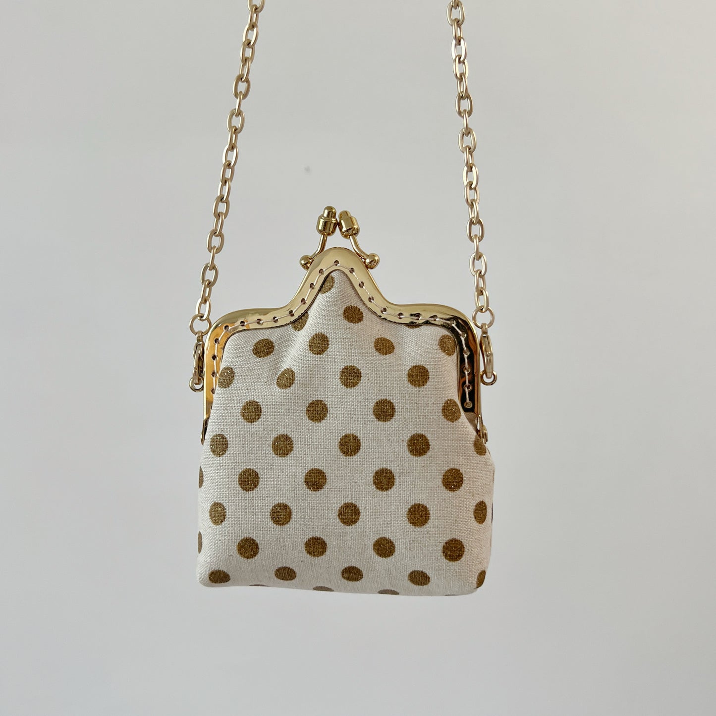Gold Polka Dots - Handmade Kiss Lock Crossbody Small Purse