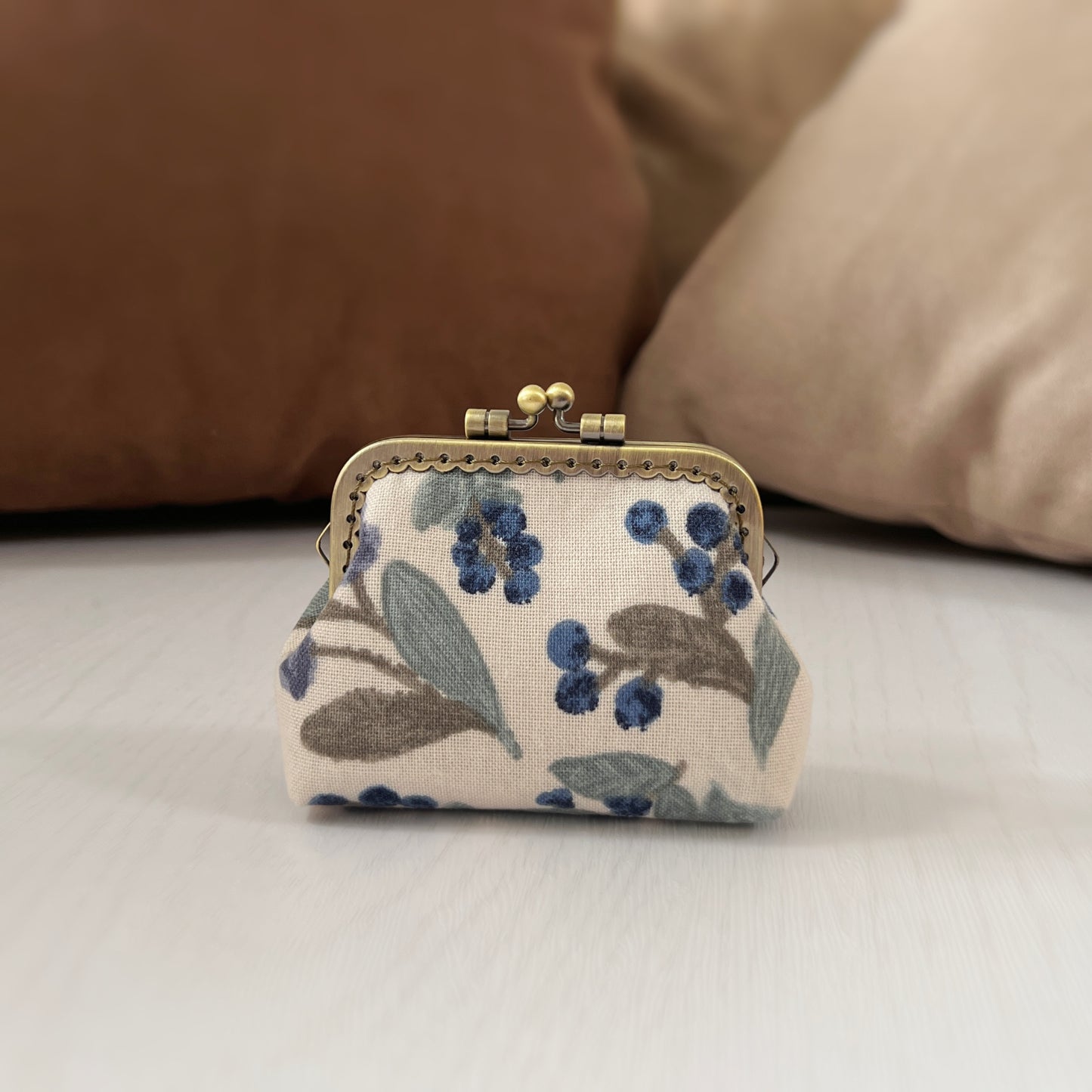 Blueberries Fabric Kiss Lock Purse - Handmade Accessory Pouch