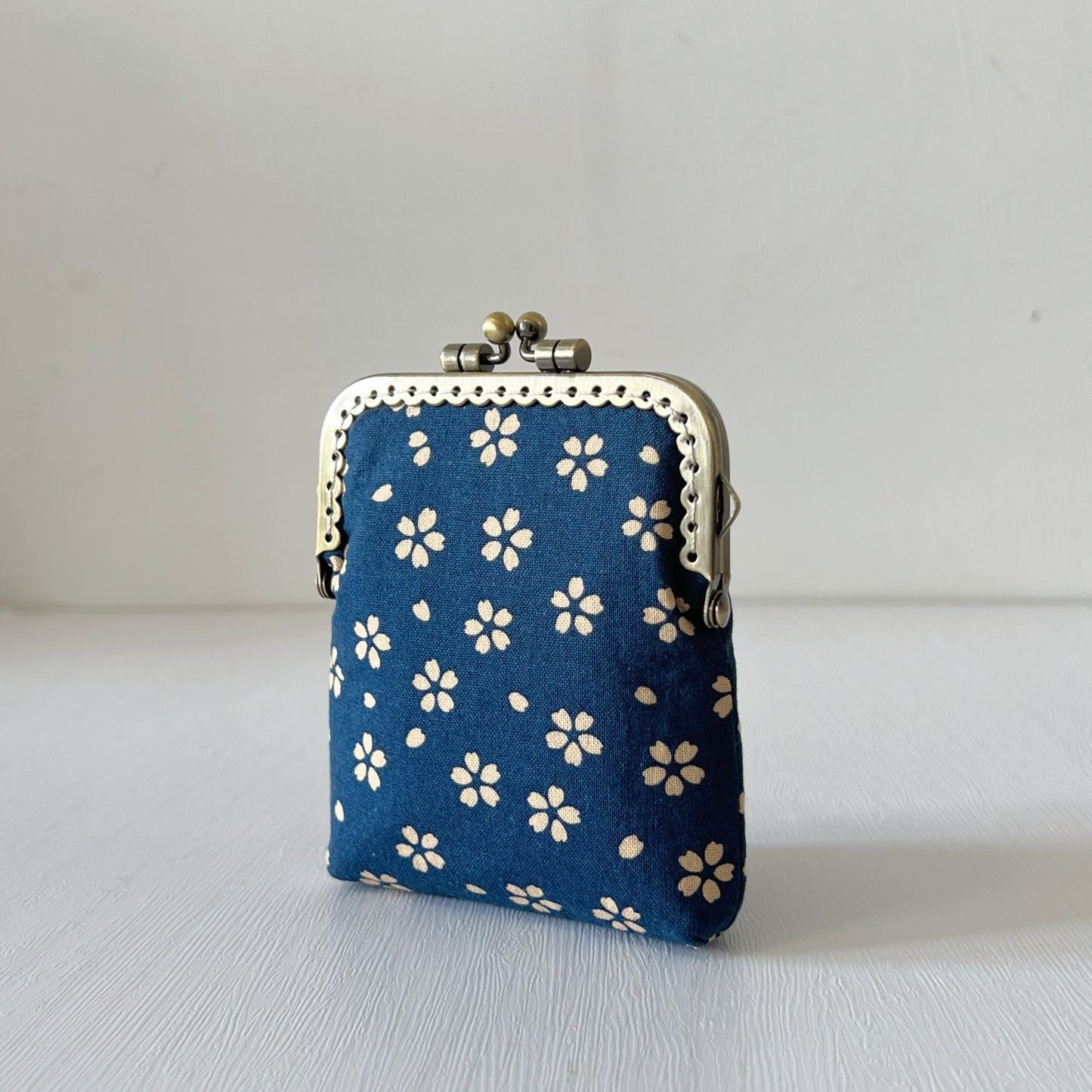 Blue Cherry Blossom - Handsewn Kiss Lock Fabric Purse - Cotton