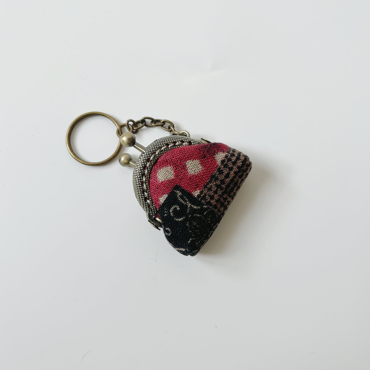 Black and Red Patches - Handsewn Half Round Tiny Kiss Lock Purse Keychain