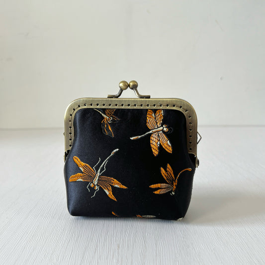 Black Dragonfly - Handsewn Kiss Lock Card Purse