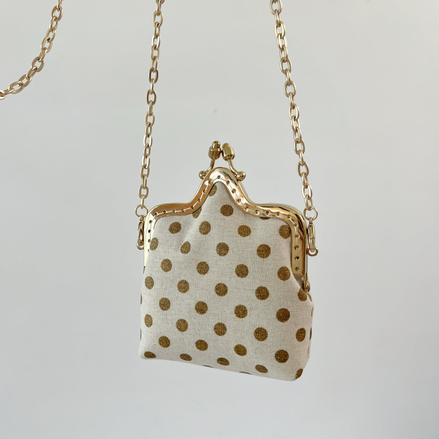 Gold Polka Dots - Handmade Kiss Lock Crossbody Small Purse