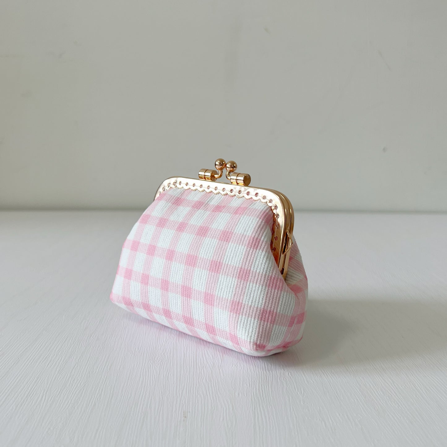 Pink Tiles Corduroy Fabric Kiss Lock Purse - Handmade Accessory Purse