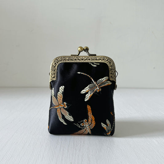 Black Dragonfly - Handmade Kiss Lock Card Purse