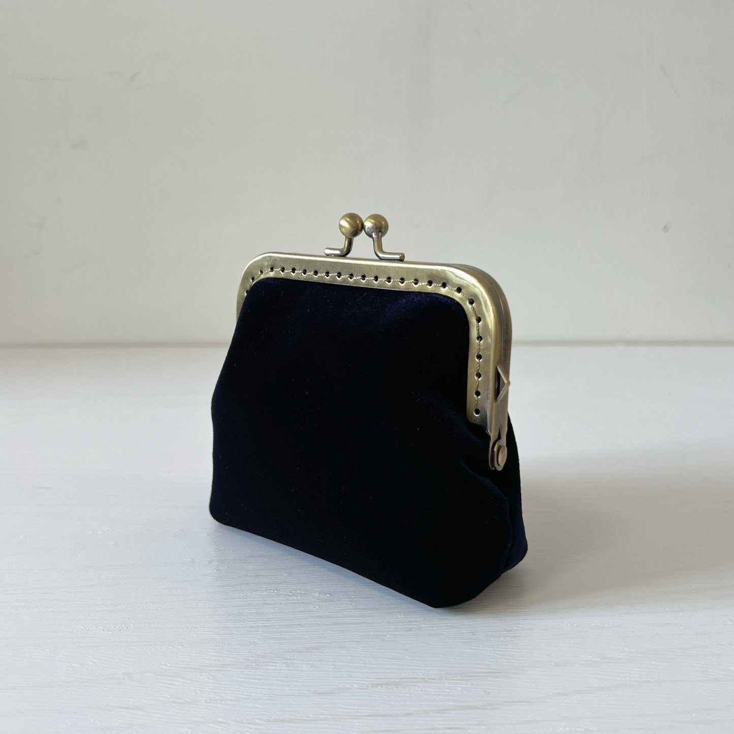 Deep Blue Flannel Velvet Card Purse - Handsewn Kiss Lock Purse