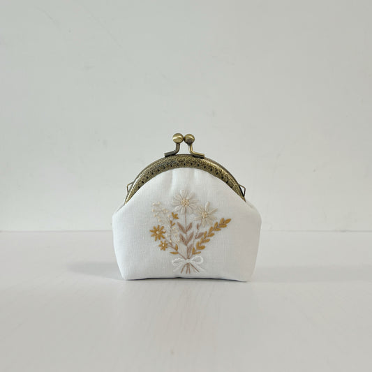 Handsewn Round Kiss Lock Coin Purse - Floral Butterfly Embroidery