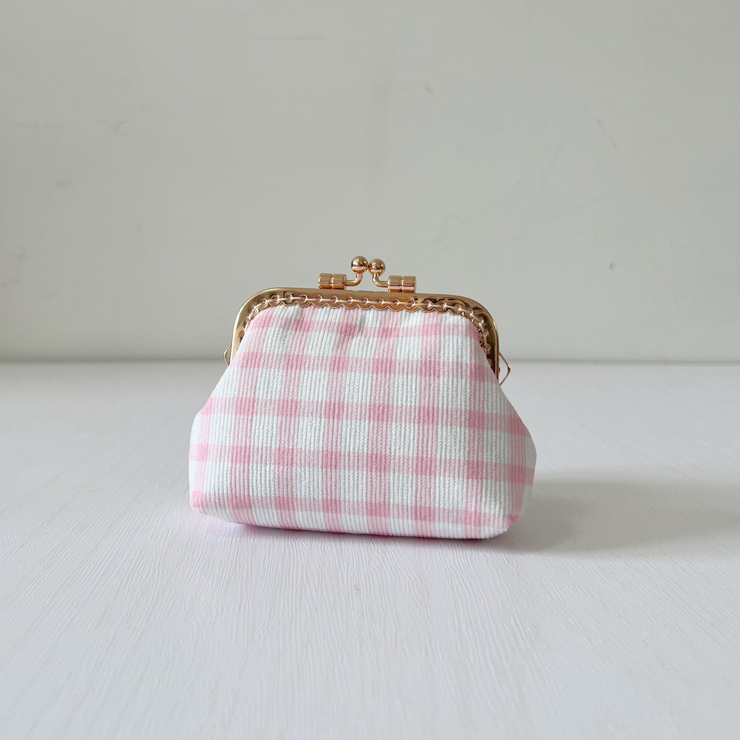 Pink Tiles Corduroy Fabric Kiss Lock Purse - Handmade Accessory Purse